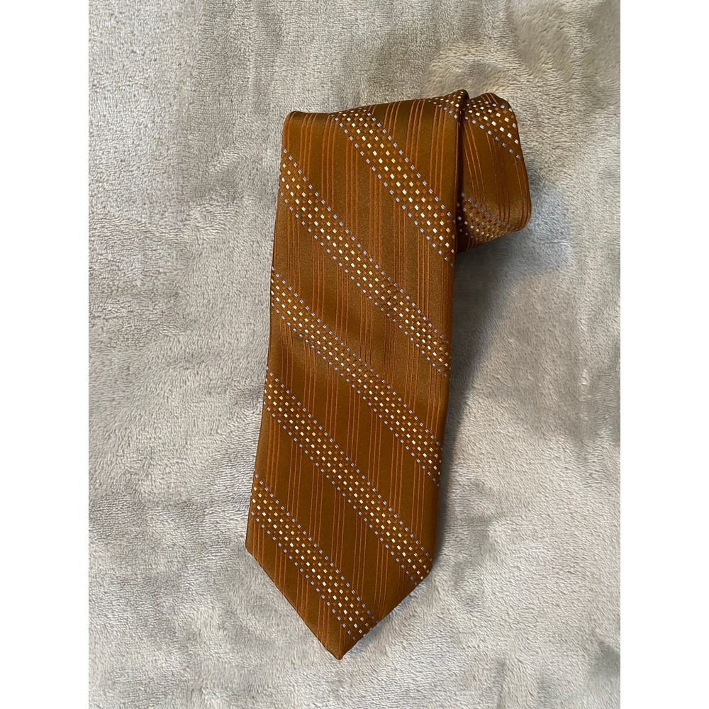 Christian Dior Necktie Bronze Striped Dotted Cravates Vintage Classic Retro